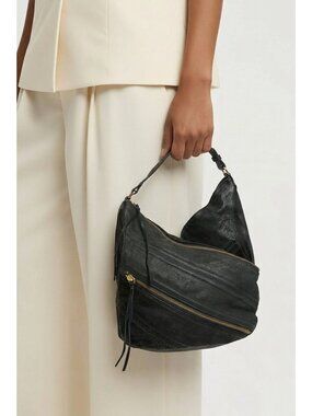 Botkier Black Leather Hobo Shoulder Bag Pink Lining Gold Zipper Slouchy